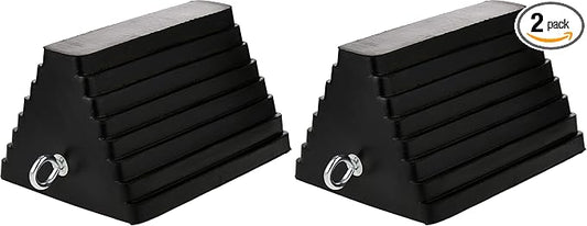 MaxxHaul 70073 Solid Rubber Heavy Duty Wheel Chock with Eyebolt (Pack of 2)