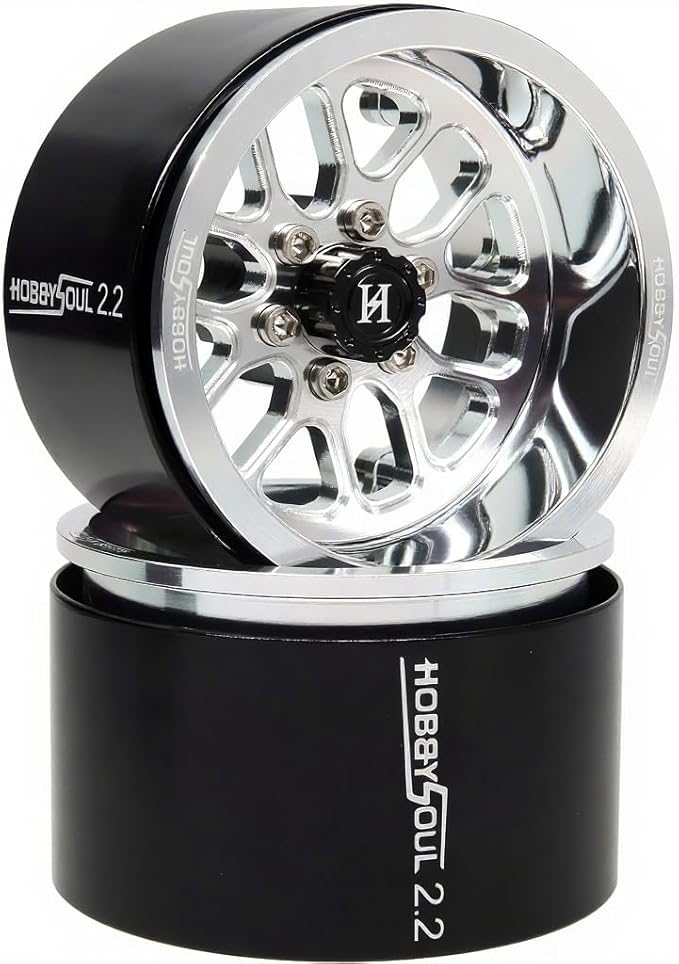 HOBBYSOUL 2.2 Beadlock Wheels -11mm Negative Offset 40mm Wide Rims 2.2 RC Wheels Hex 12mm for 1/10 RC Mud Crawler SCX10 Capra TRX4 Everest gen 7 Pro, Silver