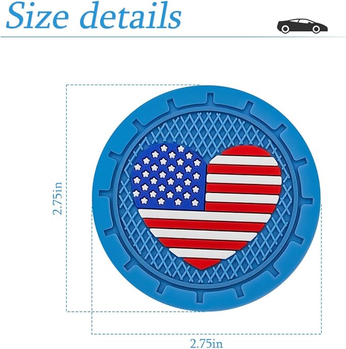 AUCELI 2 Pack Car Cup Holder Coasters, Colored American Flag US Flag Insert Car Cup Coaster, 2.75 Inch Anti Slip Shockproof Embedded Drink Mat, Vehicle Interior Decor Accessories