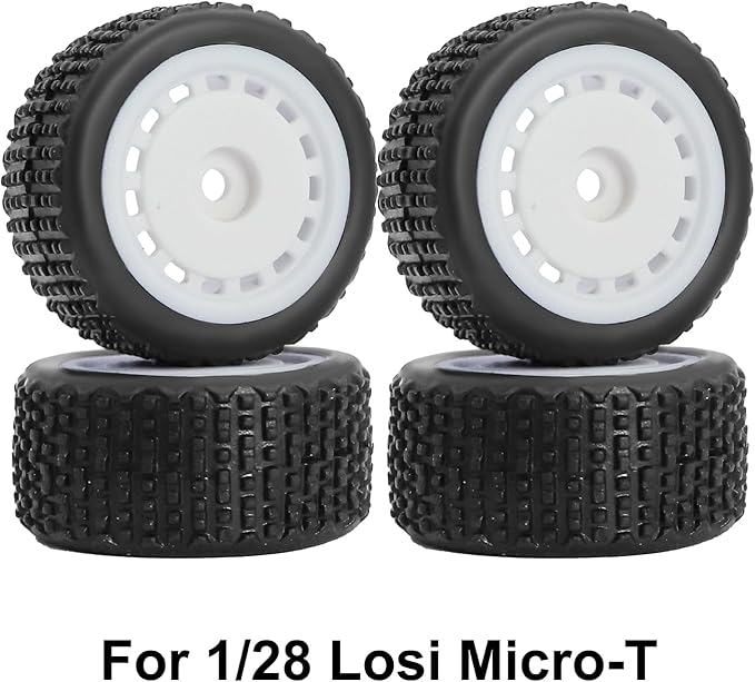 Pre-Mounted Pin Buggy Tires and Wheels Rims Hub Tires Set for 1/24 Losi Micro-B 1/28 Losi Micro-T Wltoys 244016 Upgrade Part (White Micro-T)