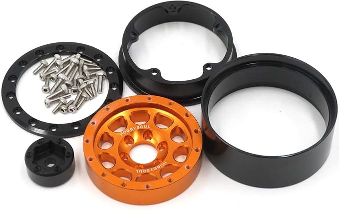 HOBBYSOUL RC Soft Sticky 1.9 Mud Slingers Tires 120mm & 1.9 Beadlock Wheels Orange Black Rims, 1.9 Crawler Tires and Wheels for 1/10 rc Crawler Traxxas TRX4 Axial SCX10 Gen8, (4-Pack)
