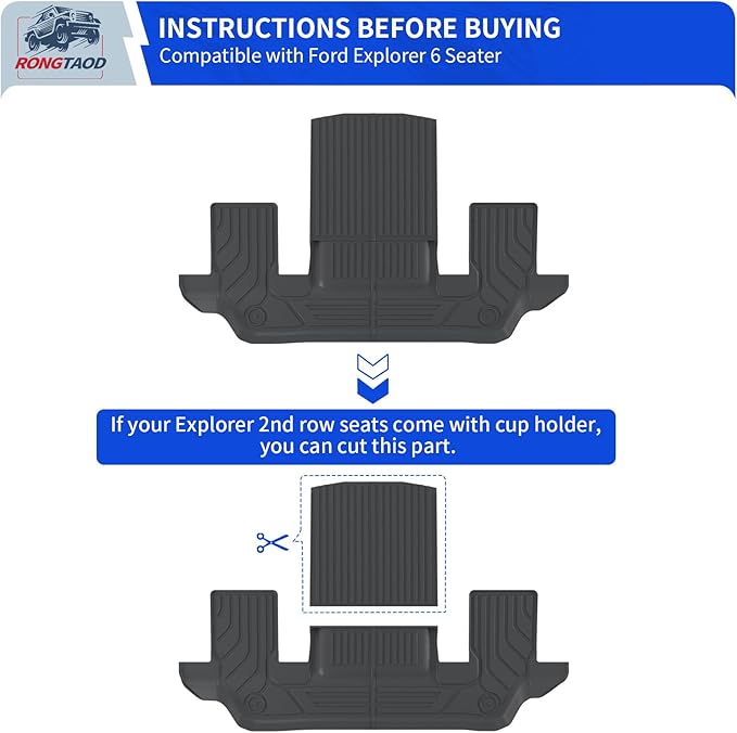 Rongtaod 6 Seats Floor Mats Compatible with 2020-2025 2026 Ford Explorer Captain Chairs Trunk Mat Trunk Liner Cargo Liner Cargo Mat Kick Mats 2024 Explorer Accessories (Floor Mats Full Set 7pcs)
