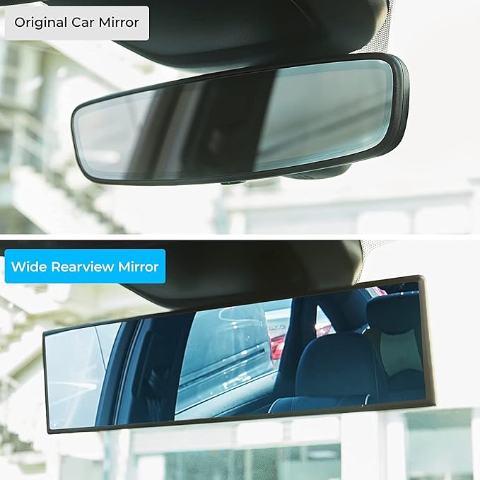 JOYTUTUS Rear View Mirror, Universal 12 Inch 2 Pack Panoramic Convex Rearview Mirror, Interior Clip-on Wide Angle Rear View to Reduce Blind Spot Effectively for Car SUV Trucks - Bl