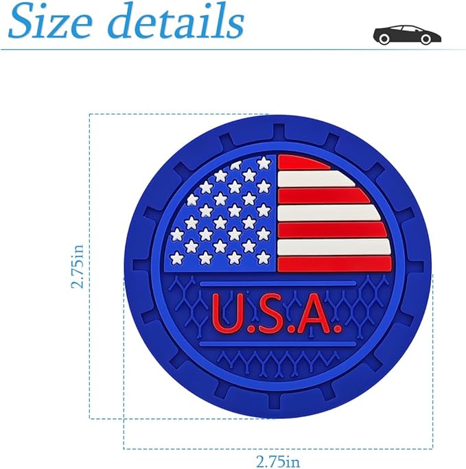 AUCELI 4 Pack Car Cup Holder Coasters, Colored American Flag US Flag Insert Car Cup Coaster, 2.75 Inch Anti Slip Shockproof Embedded Drink Mat, Vehicle Interior Decor Accessories