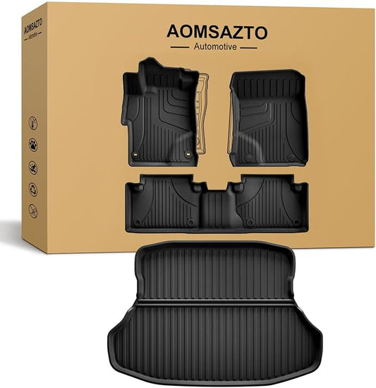 Floor Mats & Cargo Liner Fit for Honda Civic Sedan 2012 2013 2014 2015: AOMSAZTO All Weather TPE Rubber Floor Liners Cargo Mat for Civic Sedan 4 Door Model (Not Coupe), Black
