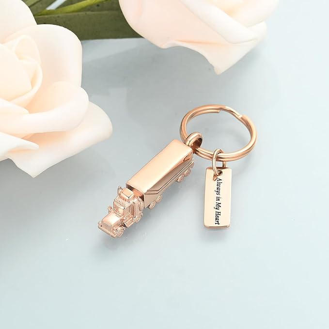 Imrsanl 18 Wheeler Semi Truck Urn Keychain for Ashes for Men Women Memorial Pendant Key Ring Cremation Jewelry Keepsake