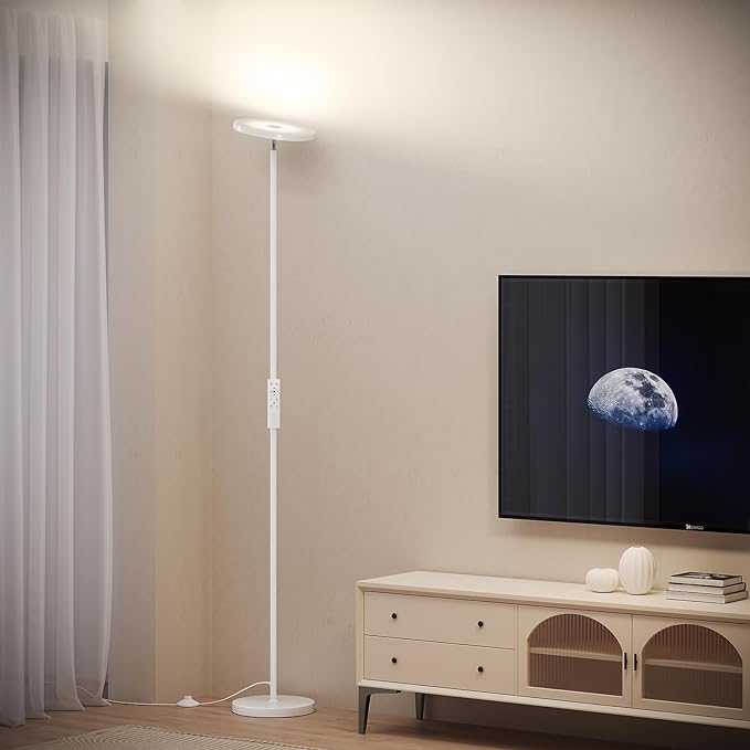 SUNMORY Floor Lamps for Living Room, 32W/3000LM Super Bright LED Floor Lamp with Remote Control, 69" Tall Standing Lamp with Stepless Dimmable, Modern Torchiere Corner Lamp for Bedroom, Office White