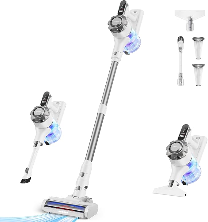 Trucozie Cordless Vacuum Cleaner, 8-in-1 Lightweight Stick Vacuum with 45mins Runtime, Powerful Suction, Vacuum Cleaners for Home, Hardwood Floors, Carpet, Pet Hair,White