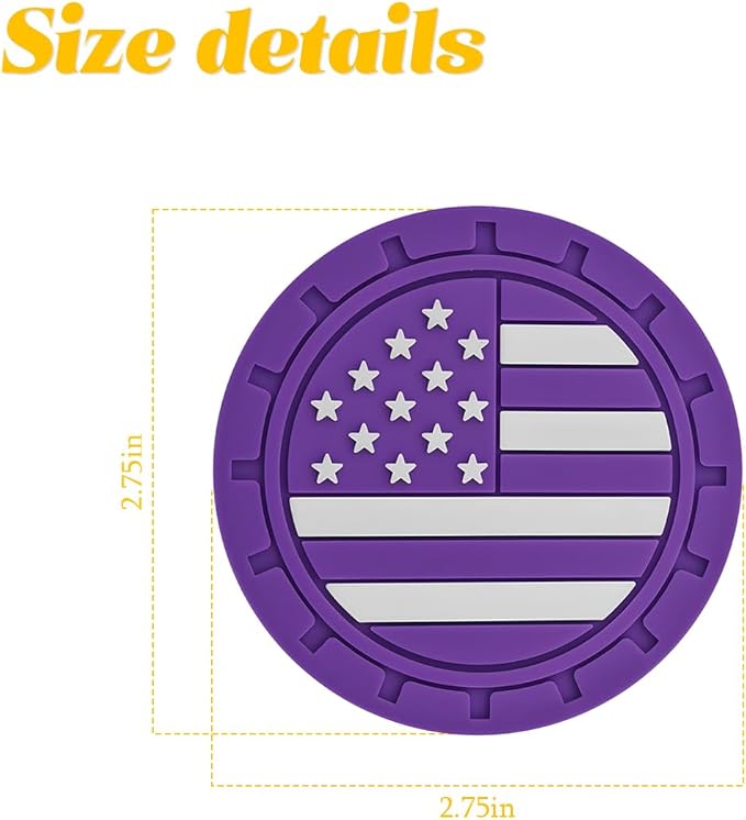 Osilly Car Cup Holder Coasters, 4 Pack American Flag Insert Car Cup Coaster, 2.75 Inch PVC Anti Slip Shockproof Embedded Drink Mat, Car Interior Decoration Accessories for SUV, Truck(Dark Purple)