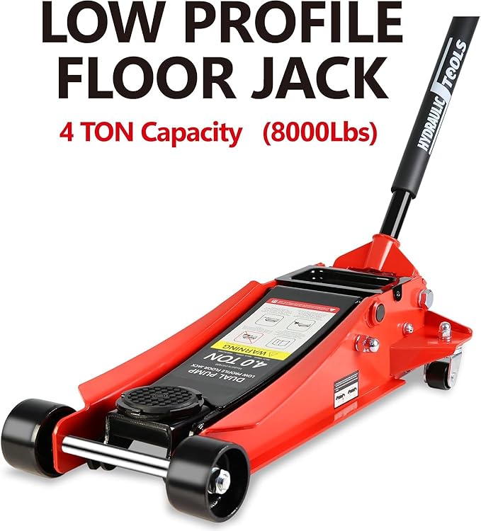 4 Ton Low Profile Floor Jack, Heavy Duty Floor Jack with Dual Pistons Quick Lift Pump, Steel Car Jacks Adjustable Height 4"-21", Hydraulic Trolley Floor Jacks 4 Ton/8000 LBS Capacity, Red