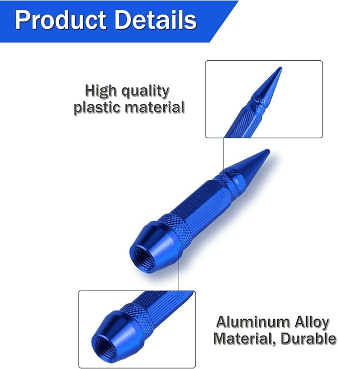SINGARO 60mm Spiked Valve Caps, Aluminum Alloy Dustproof and Waterproof Tire Valve Stem Caps, Suitable for Cars, Trucks and Motorcycles (4PCS Blue)