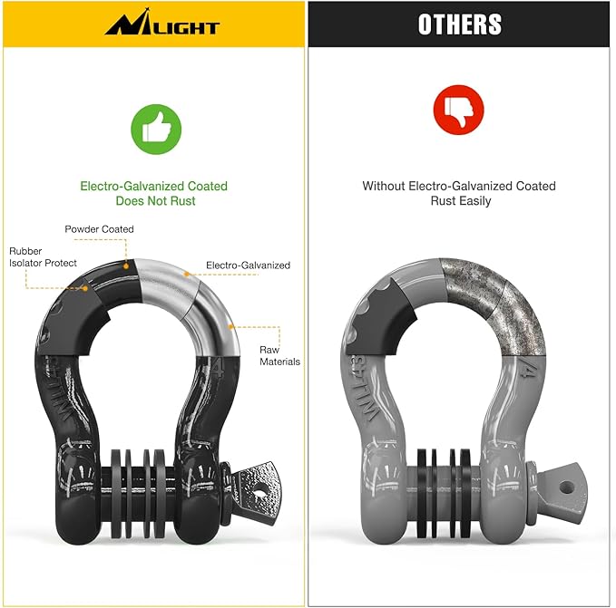 Nilight 3/4 inch D Ring Shackle 2 Pack 19T (41,887 lbs) Break Strength 4.75T WLL Heavy Duty Towing Hook with Anti-Theft System Anti-Rattle Isolators for Truck Jeep SUV ATV UTV Recovery Black