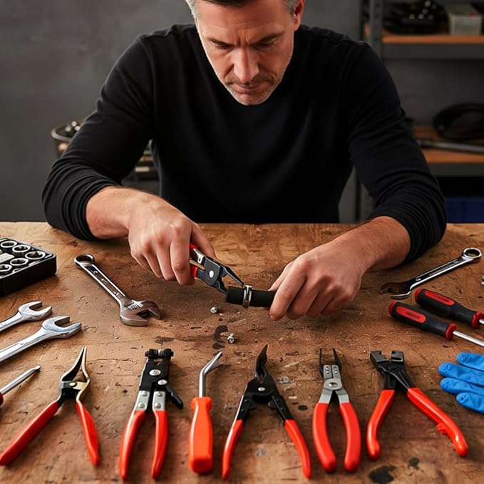 Professional Hose Clamp Kit 5Pcs, Fuel Line Pliers Set, Includes Disconnecting Pliers, Crimping Plier, Cutting Plier, And Wire Strippers for Tackle Wiring, Electrical Repairs, Auto Maintenance (5)
