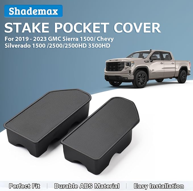 Shademax Stake Pocket Covers Custom Fit for 2019-2023 GMC Sierra 1500 Chevrolet Silverado 1500 2500HD 3500HD Truck Bed Rail Hole Plugs Stake Pocket Caps Cover (Set of 2)