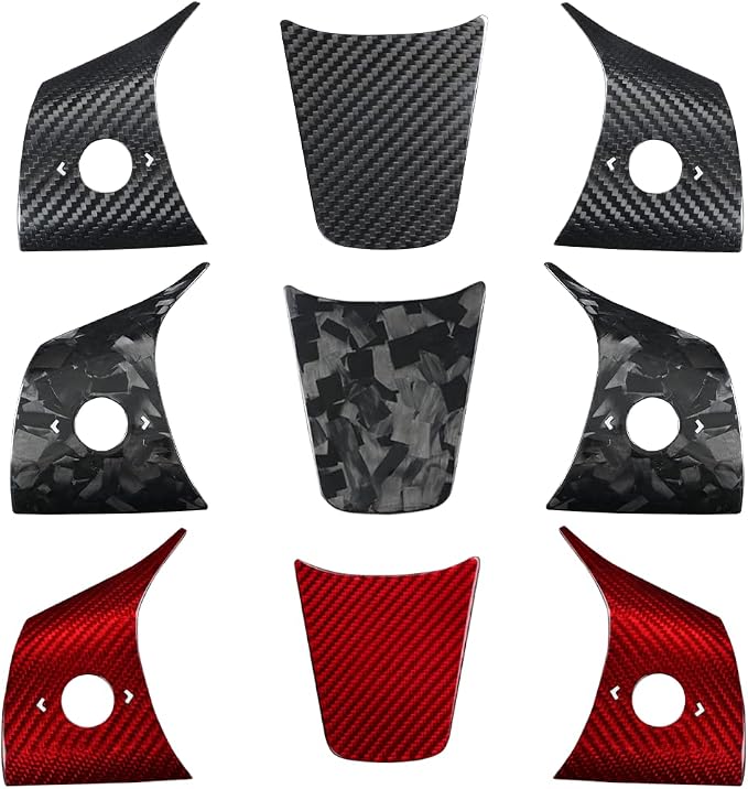 JSWAN Carbon Fiber Steering Wheel Panel Cover for Tesla Model 3 (2017 to 2023) Model Y (2020 to 2024) Steering Wheel Button Frame Wrap Accessories (Matte Black Panel Cover)