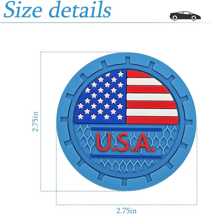 AUCELI 4 Pack Car Cup Holder Coasters, Colored American Flag US Flag Insert Car Cup Coaster, 2.75 Inch Anti Slip Shockproof Embedded Drink Mat, Vehicle Interior Decor Accessories