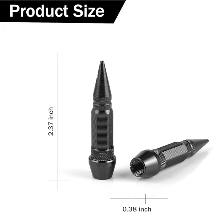 SINGARO 60mm Spiked Valve Caps,Aluminum Alloy Dustproof and Waterproof Tire Valve Stem Caps, Suitable for Cars, Trucks and Motorcycles (4PCS Black)