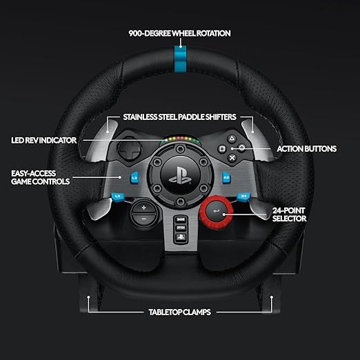 Logitech G29 Driving Force Racing Wheel and Floor Pedals, Real Force Feedback, Leather Steering Wheel Cover for PS5, PS4, PC, Mac - Black (Renewed)