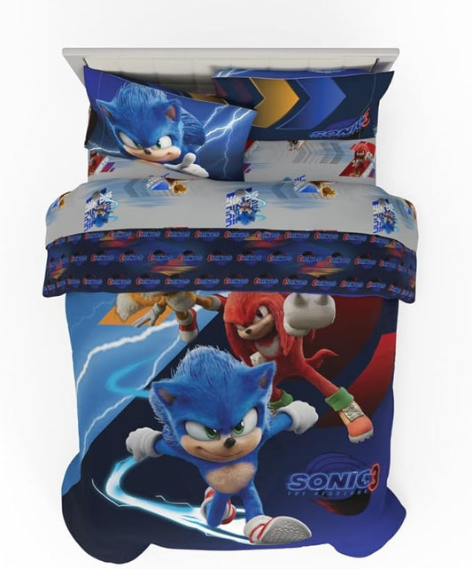 Franco Sonic The Hedgehog 3 Movie Kids Bedding Super Soft Comforter and Sheet Set, 5 Piece Full Size, (Officially Licensed Product) | Durable, Reversible, Officially Licensed