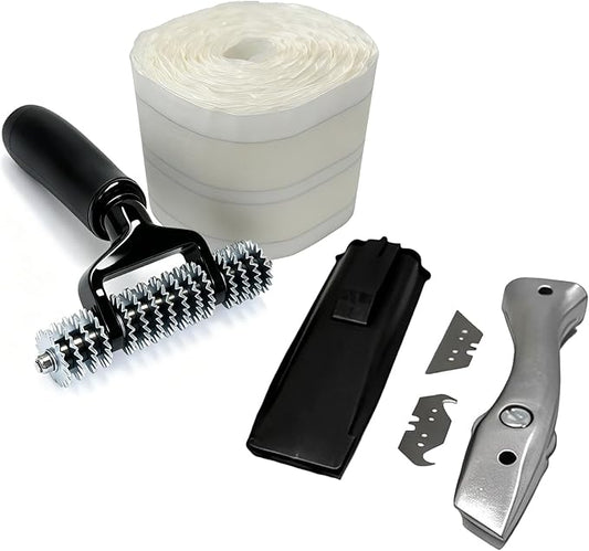 Carpet Patch Repair Kit with 5-Inch Star Wheel Seam Roller, 30ft Double-Sided Carpet Joining Tape and Fixed Blade Roofing Knife, DIY Carpets Repair Kit for Carpet Maintenance Tasks