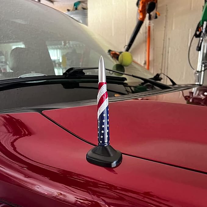 Car Truck Bullet Antenna with Valve Stem Caps, Universal Antenna Mast for GM Chevy Silverado 1500 2500 3500 HD Avalanche Ford F150 F250 F350 Heavy Duty Pickup Jeep Accessories (Blue)-American Flag