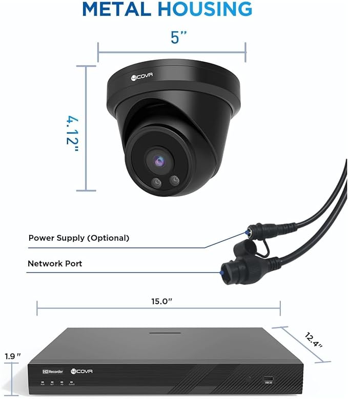 4COVR 16 Channel Security Camera System, AI Human/Vehicle Detection, 16CH 8MP NVR 4TB HDD, 12Pcs 5MP Wired Commercial Dome PoE IP Camera IP67, Night Vision, Business Surveillance Outdoor, LY97AB5M1612