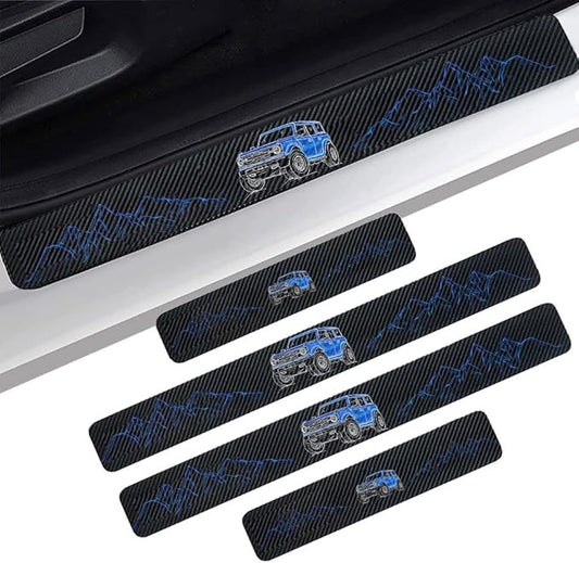 4PCS Carbon Fiber Door Sill Protectors Front/Rear Anti-Scratch Entry Guard (Door-Blue)