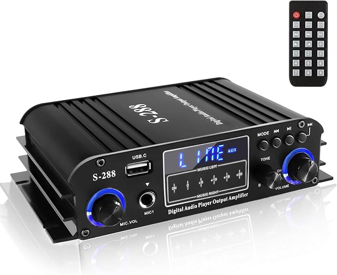 Romicta 4 Channel Bluetooth 5.0 Stereo Amplifier, 50Wx4 Home Audio Stereo Receiver, 1200W Max, USB/SD/FM, Class D HiFi Power Amp for Home Theater, Car & Karaoke, Includes Remote & Power Adapter