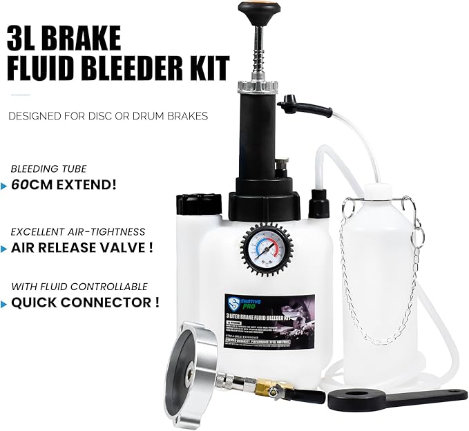 SMOTIVEPRO 3L Manual Brake Bleeder Fluid Pump and 1L Waste Oil Bottle, One Man Professional Brake Bleeder Kit Suitable for Acura/GEO/GMC/KIA/VW/Hyundai/Range Rover/Toyota/Honda/Nissan
