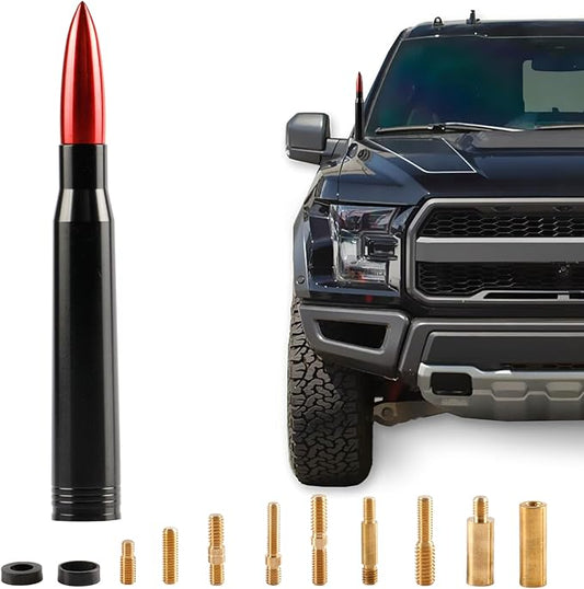BJSIA Universal Bullet Antenna, Truck Antenna Replacement, Compatible with Ford, Dodge, Chevrolet, GMC, Jeep, Toyota, Red, Car Accessories