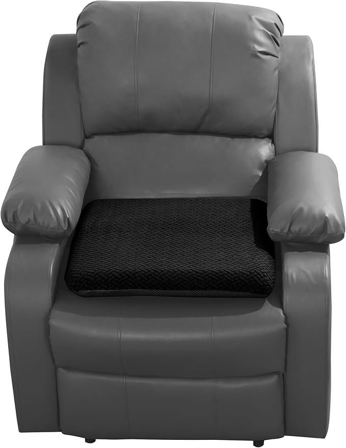 HOMBYS Tufted Furry Recliner Seat Cushion for Elderly Foam Curved Edge Large Square Seat Cushion for Office Chair, Car, Floor Pillow, No Pressure on Thighs (Black)