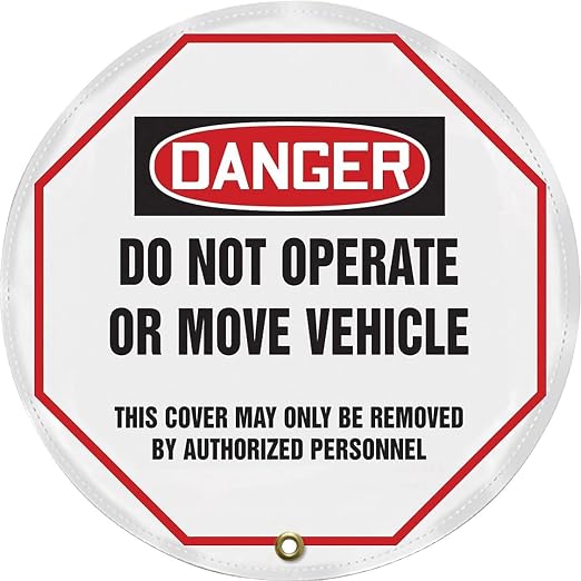 AccuformNMC Steering Wheel Cover for Lockout Tagout, OSHA-Style Legend Danger DO NOT Operate OR Move Vehicle..., Reinforced Vinyl, 24" Diameter, KDD832