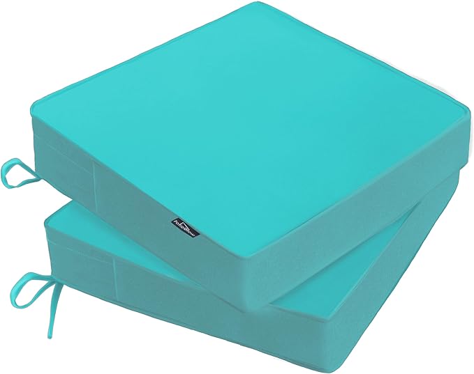 PatioGlow Outdoor Chair Cushions 19 x 19 x 3 Inch, Waterproof & Fade Resistant Patio Seat Cushion for Furniture with Handle and Ties, Thick Seating Pads for Outside Sofa Couch Set of 2, Teal