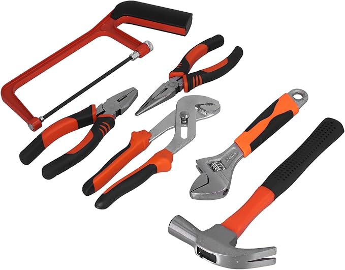FIXMAN 50 Piece Maintenance Tool Set for Household Repair with High Carbon Steel Pliers Screwdriver Cutter and Wrench includes Flashlight and ABS Storage Case