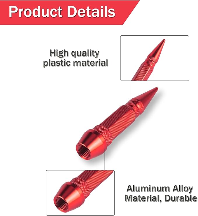 SINGARO 60mm Spiked Valve Caps, Aluminum Alloy Dustproof and Waterproof Tire Valve Stem Caps, Suitable for Cars, Trucks and Motorcycles (4PCS Red)