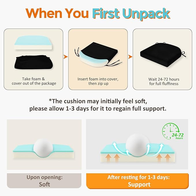 downluxe Chair Cushions for Dining Chairs, Memory Foam Linen Kitchen Chair Pads with Ties, Waterproof, Stain-Resistant and Washable Cover, 17" x 16" x 2.5", Black, 2 Pack