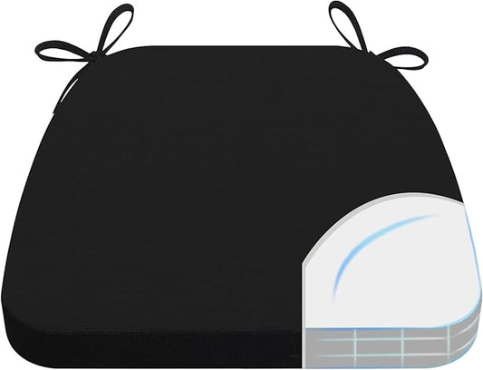 AAAAAcessories D-Shaped Chair Cushions, 2" Thick Dining Chair Pads with Ties and Removable, Machine-Washable Cover, 17" x 16", Black