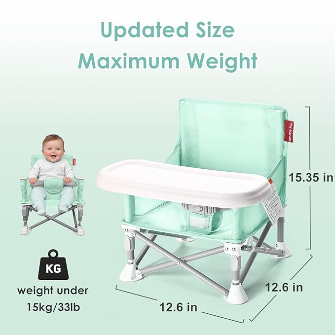 Tiny Marvels Portable Booster Seat, Foldable Baby High Chair with Removable Tray, Safety Harness & Carry Bag – for Toddlers Ages 6M-3Y, Ideal for Dining, Travel, Camping & Family Time