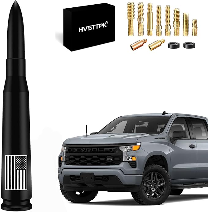 Car Truck Bullet Antenna - America Flag Style Mast for GM Chevy Silverado 1500 2500 3500 HD Avalanche Ford F150 F250 F350 Denali Heavy Duty Pickup Car Accessories(Black) - Anti Theft Desgin