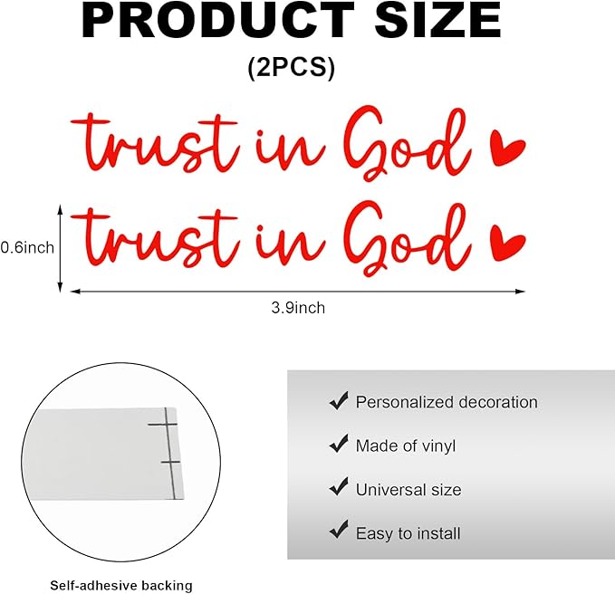 DXNQ 2 PCS Trust in God Rearview Mirror Decals, Automotive Vinyl Rear View Mirror Decorative Stickers, Waterproof Trust in God Stickers for Car Truck Laptop, Car Accessories (Red)