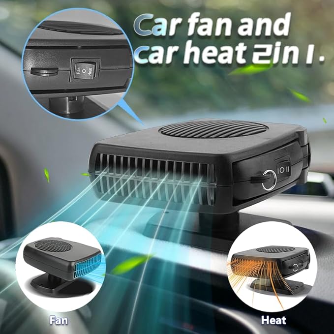 Car Fan and Heater 2 in 1, 200W 12V Air Conditioners for Car,Portable Fan for Vehicle Rotatable Defroster Demister Cooling Fans for SUV,RV