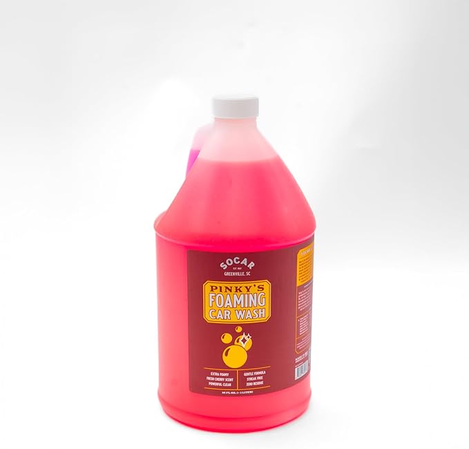 SOCAR Pinky’s Foaming Car Wash Soap. Detailers Choice, pH Balanced, Gentle, Safe On All Paint, Wax & Sealants. Cars, Trucks, RV’s, Boats. 128 fl oz. Use in Foam Cannon & Bucket Wash