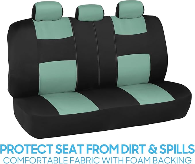 BDK PolyPro Car Seat Covers Full Set in Mint on Black – Front and Rear Split Bench Seat Covers Accessories for Auto Trucks Van SUV,Easy to Install