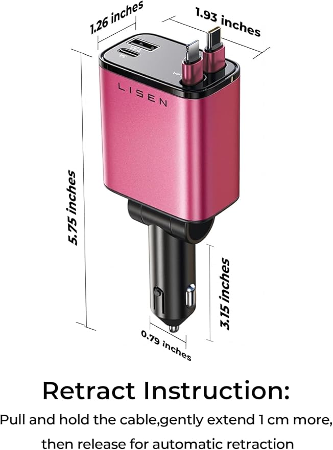 Retractable Car Charger 4 in 1, Fast Car Phone Charger with Cord 31.5Inch, USB C and Apple Car Adapter, Compatible with iPhone 17 16 15 14 13 12