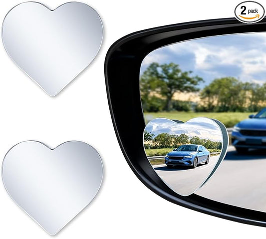 LivTee Blind Spot Mirrors, Heart Shaped HD Glass Frameless Convex Rear View Mirrors, Wide Angle Adjustable Stick for Side Mirror, Automotive Exterior Accessories for Car, SUV & Trucks, Pack of 2