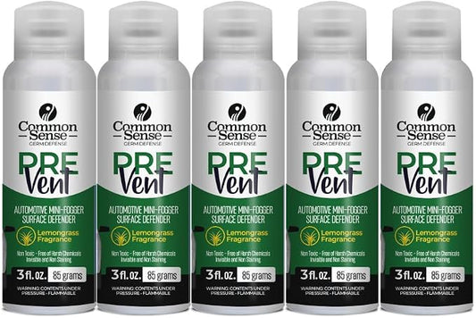 PreVent Car Fogger Deodorizing Air Refresher by Smart Common Sense, Long-Lasting Odor Control Spray for Vehicles, Lemongrass Fragrance, 3 fl. Oz 5-Pack
