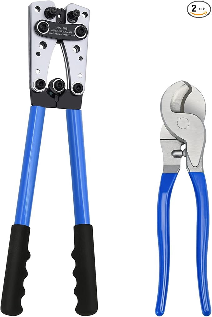 Battery Cable Lug Crimping Tool, Wire Crimper Tool with Cable Cutter for AWG 10-1/0 Electrical Lug Crimper, Heavy Duty Wire Lugs, Battery Terminal, Copper Lugs