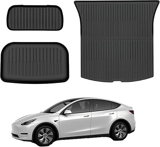 Storage Mats and Cargo Liners Compatible with 2025 2026 New Model Y Juniper, All Weather Rear Cargo Trunk Tray Floor Mat Custom Fit 3D Tech Waterproof Durable TPO Accessories