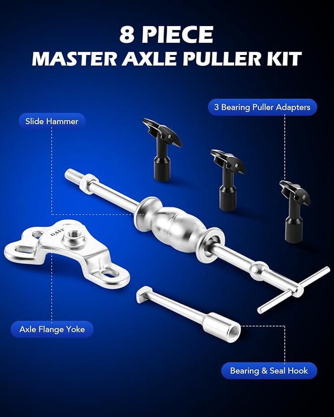 Orion Motor Tech Rear Axle Bearing Puller Tool Kit and Slide Hammer Set, Axle Seal and Bearing Remover Set with Slide Hammer Yoke and 3 Rear Axle Puller Adapters, 1-1/4" to 2-7/8" IDs