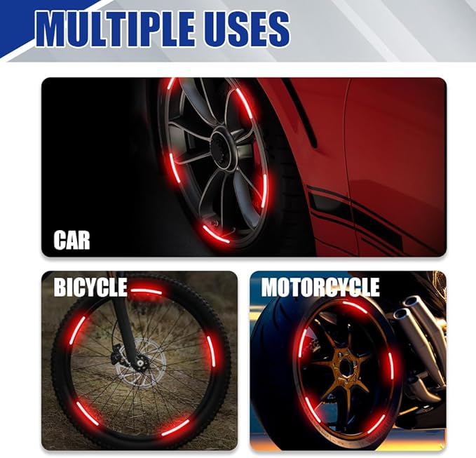 20PCS Reflective Car Wheel Decorative Stripe Stickers, Night Safety Warning Tape Sticker, Anti-Scratch Tire Rims Sticker, Universal Car Exterior Accessories Fluorescent Auto Decals for Motocycle Bike